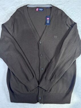 Chaps Men’s Cardigan Sweater Medium Brown Button Front Cotton Blend NWT